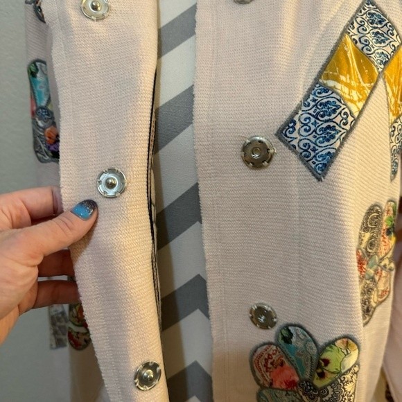 NWT Johnny Was Biya Glinda Cream Appliqué Quilt Mock Collar Duster Jacket S - Picture 6 of 17